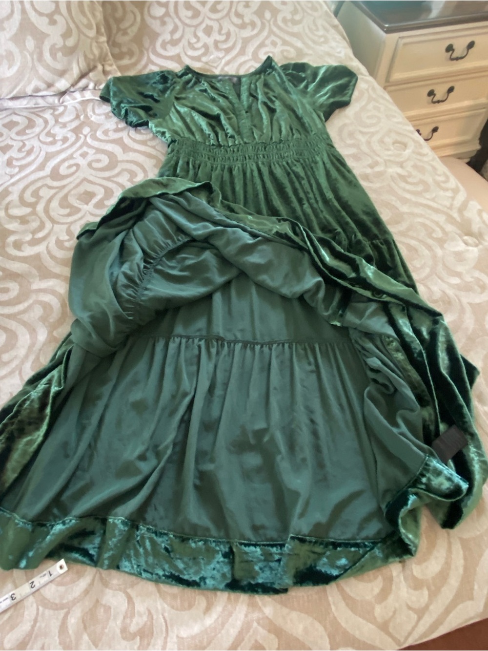 Anthropologie XL Emerald Green Velvet Tiered Maxi Dress Boho Luxe - Picture 4 of 16